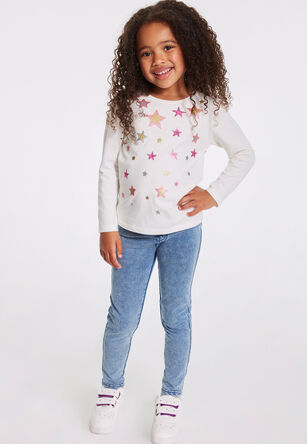Younger Girls Blue Plain Skinny Jeggings