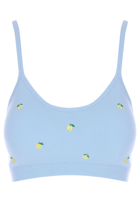 Womens Blue Lemon Embroidery Ultimate Seamless Comfort Bra