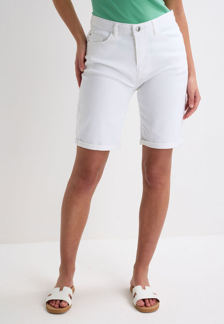 Womens White Plain Denim Cycle Shorts