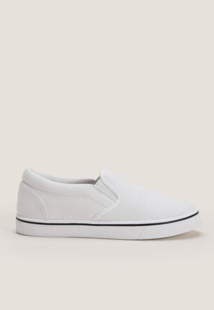 Older Boys Plain White Slip On Canvas Shoes