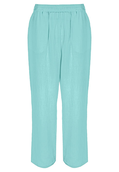 Womens Green Cotton Pull On Wide Leg Trousers