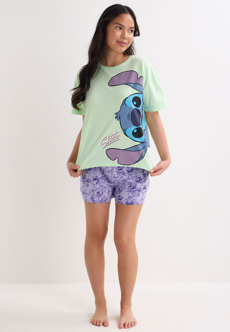 Older Girls Lime Green Disney Stitch Top & Short Pyjama Set