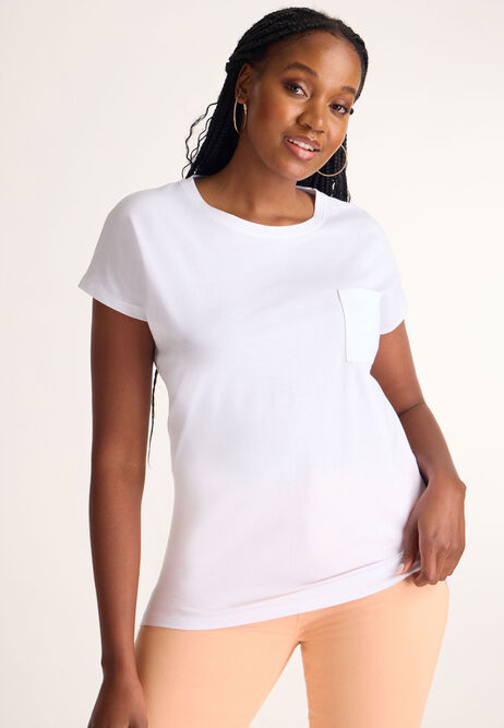 Womens White Small Pocket T-Shirt