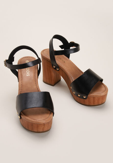 Womens Black Heeled Clog Platform Shoes
