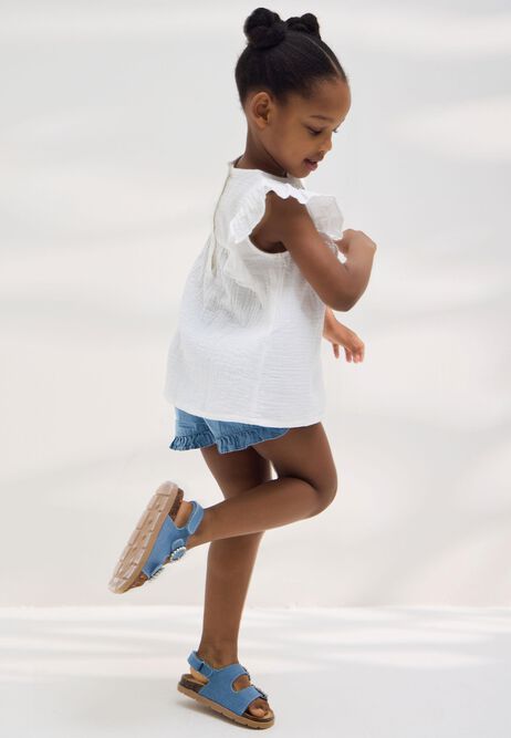 Younger Girls White Crochet & Denim Short Set