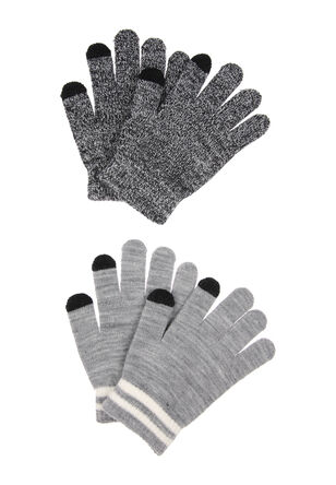 Older Boys 2pk Grey Touchscreen Gloves