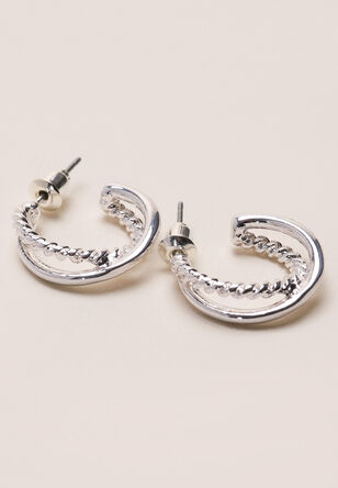 Womens Silver Small Twisted Hoops
