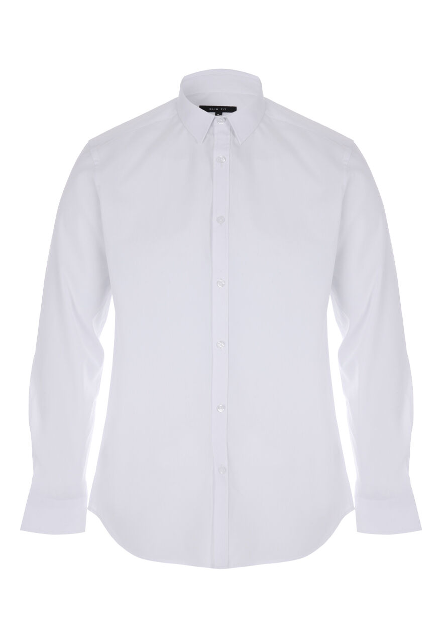 Mens White Slim Fit Long Sleeve Shirt | Peacocks