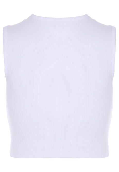 Older Girls White Ribbed Cut Out Vest Top