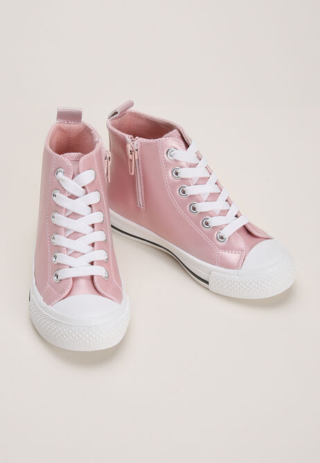 Younger Girl Pink Shimmer High Top Trainers