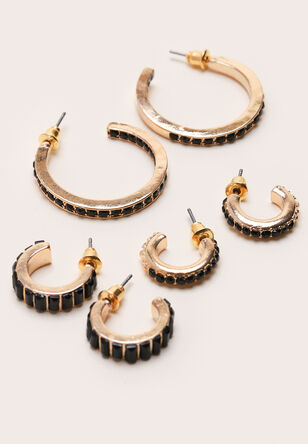 Womens 3pk Black Diamante Earring Set 