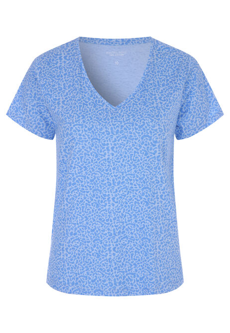 Womens Blue Print V-Neck T-shirt