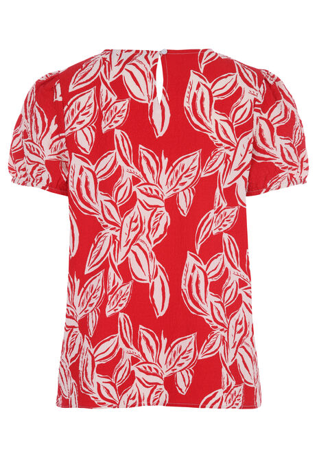 Womens Red Leaf Short Sleeve Top