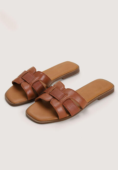 Womens Tan Croc Effect Sandals