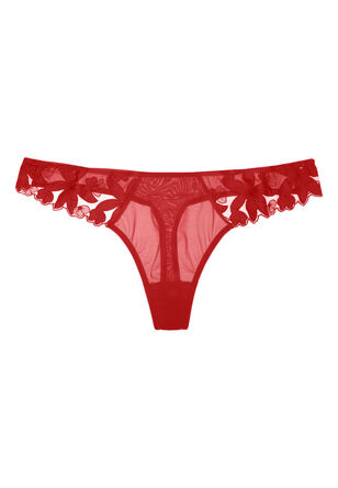 Womens Red Embroidered Thong