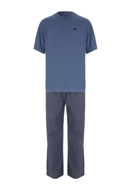 Mens Blue Geometric Check Pyjama Set