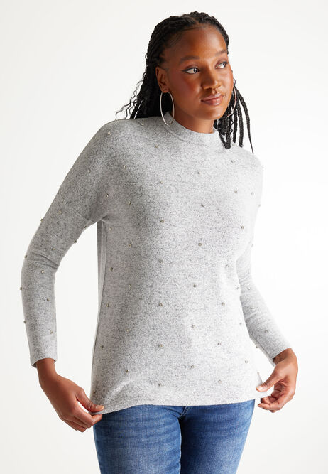 Womens Grey Embellished Cosy Top | Peacocks