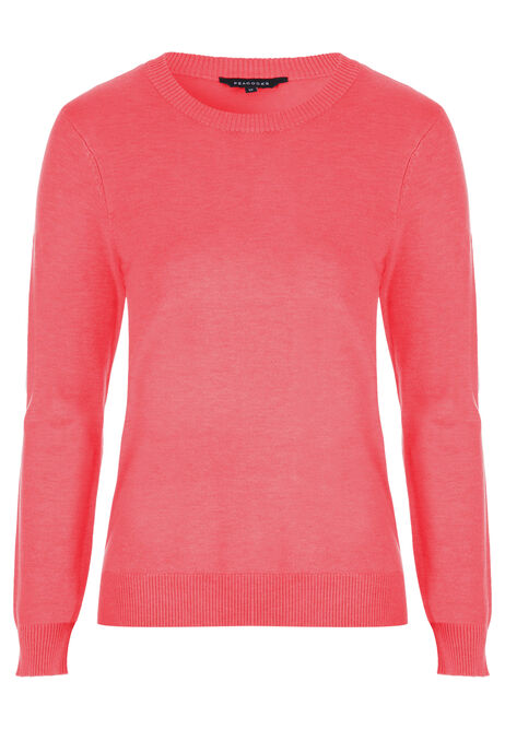 Womens Coral Plain Crew Neck Jumper