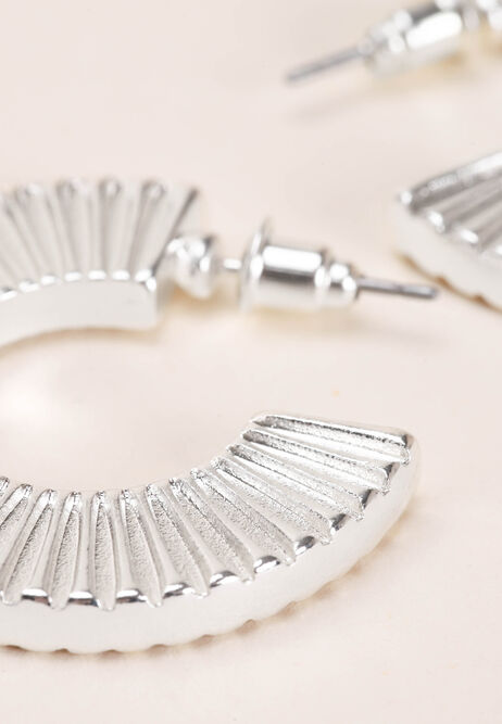 Womens Silver Fan Edge Hoop Earrings