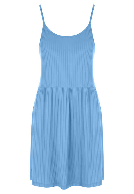 Womens Blue Strappy Rib Beach Dress