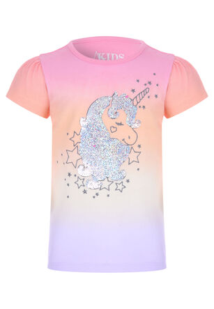 Younger Girls Pink Unicorn Sequin Short Sleeve T-shirt