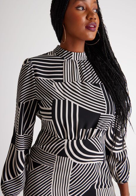 Womens Black & Cream Abstract Print Shift Dress 