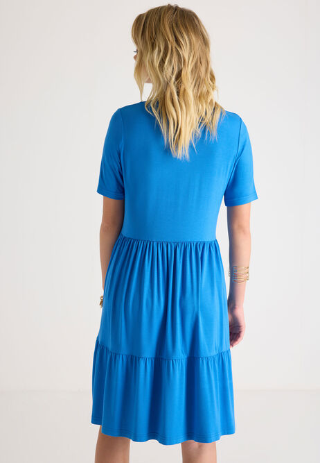 Womens Blue Tiered T-shirt Dress