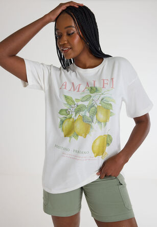 Womens Cream Oversized Fruit T-shirt