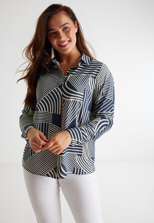 Womens Navy & Cream Abstract Stripe Shirt 