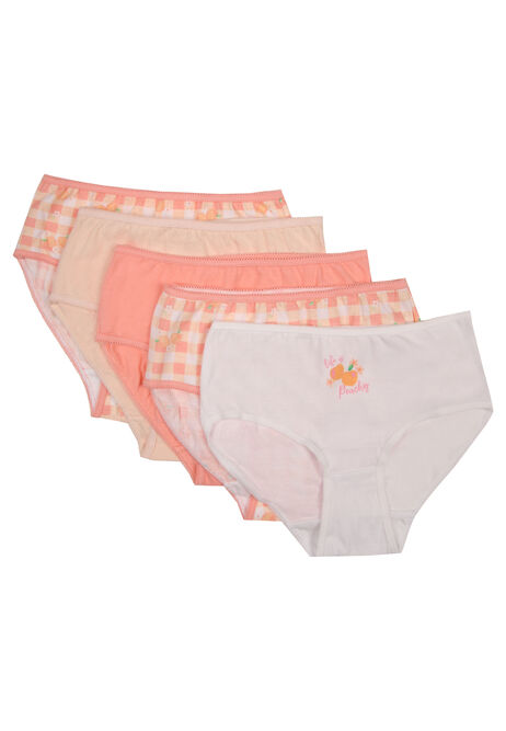 Older Girls 5pk Peach Gingham Print Briefs