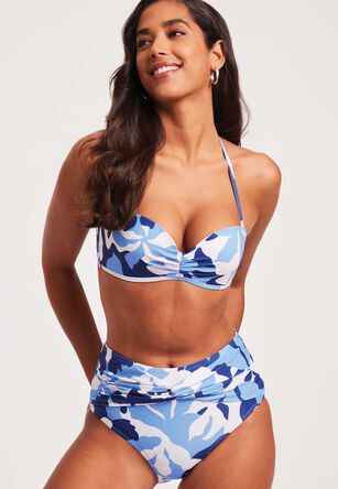 Womens Blue Floral High Waisted Bikini Brief
