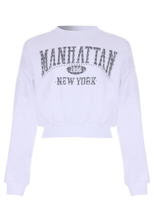 Older Girls White Manhattan Sparkle Sweatshirt