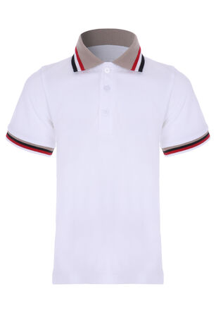 Younger Boys White Stripe Tip Polo Shirt