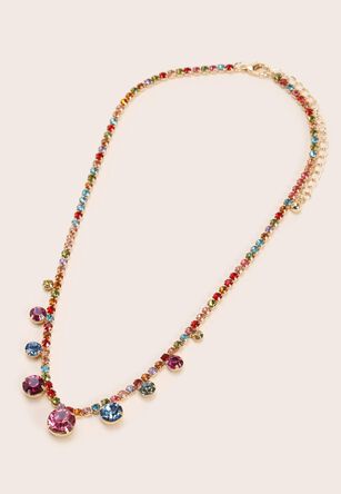 Womens Gold Muti-Coloured Stone Necklace