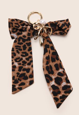 Womens Brown Leopard Bow Bag Charm