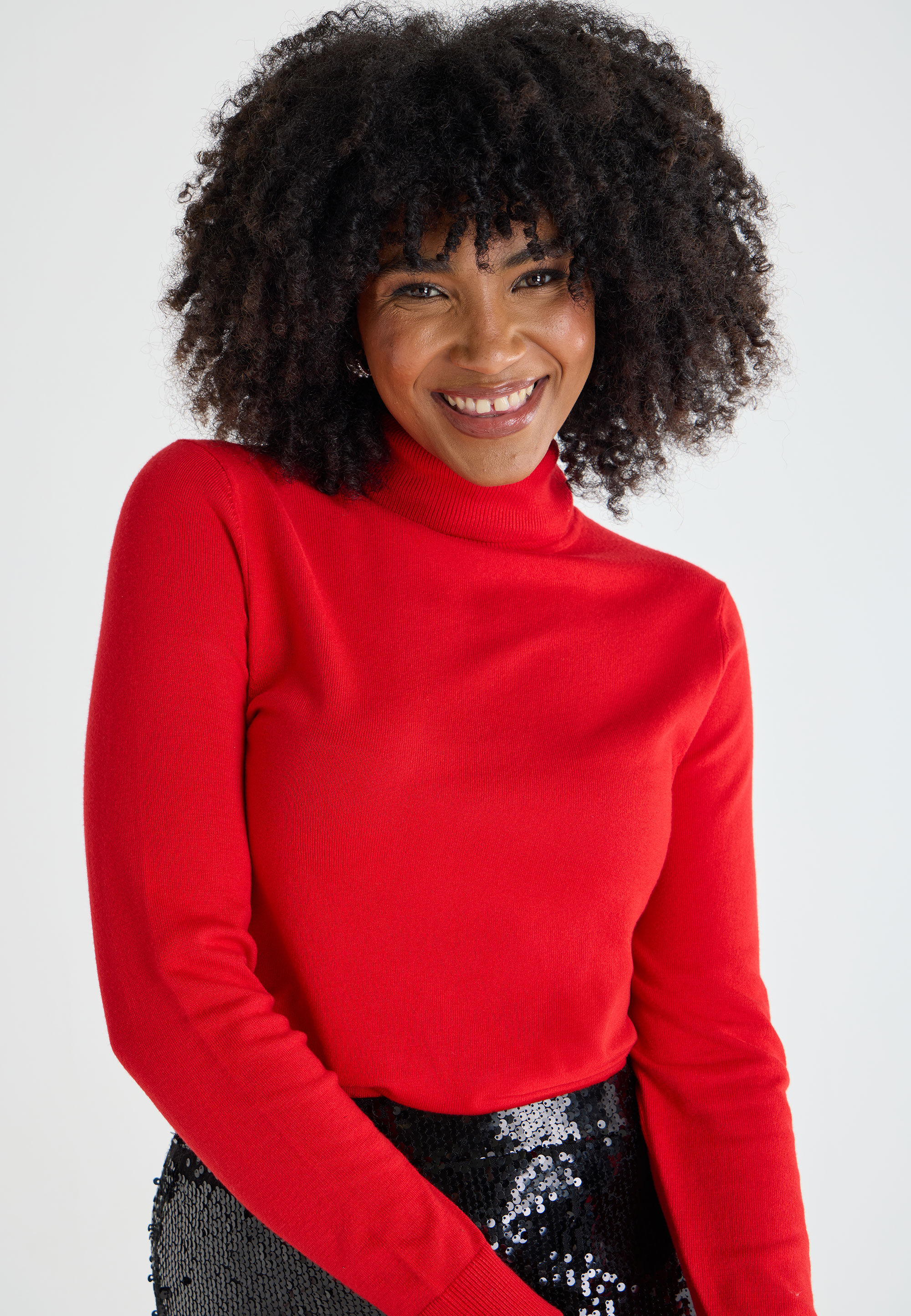 Women's red polo neck jumper discount