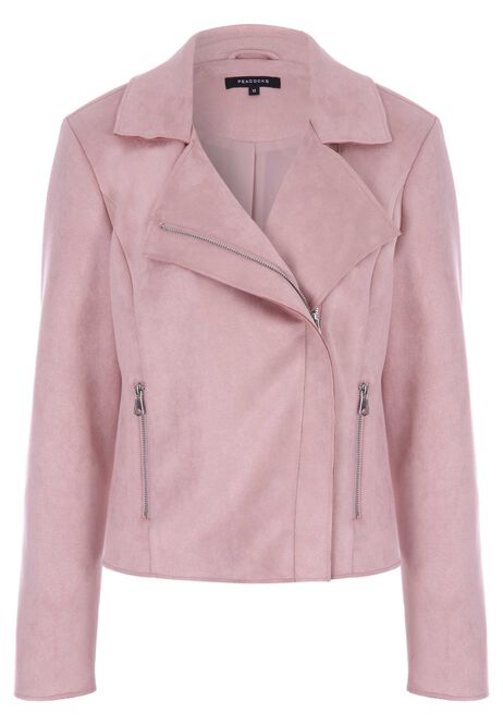 Womens Pink Suedette Biker Jacket