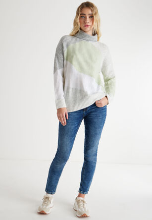 Womens Grey Abstract Colour Block Jumper