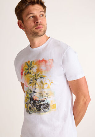 Mens White Motorbike Graphic T-Shirt