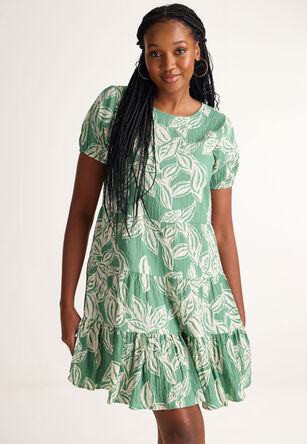 Womens Green Leaf Smock Dress