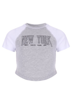 Older Girls Grey Marl New York Raglan T-shirt