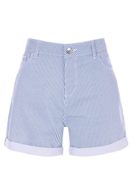 Womens Blue Stripe Mid Length Denim Shorts
