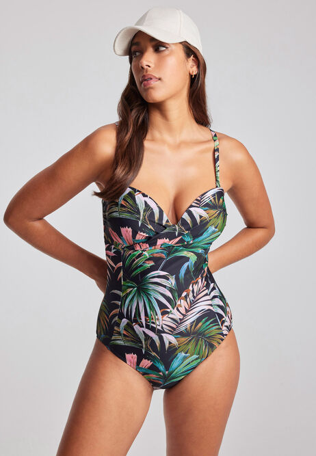 Womens Black Tropical Swimsuit