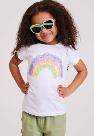 Younger Girls Rainbow Sequin Design Short Sleeve T-shirt