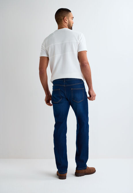 Mens Dark Blue Wash Straight Leg Jeans
