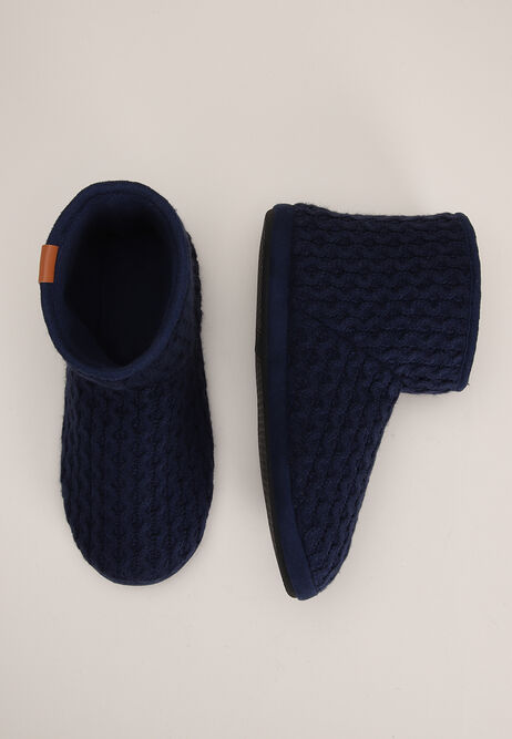 Mens Navy Knitted Slipper Boots