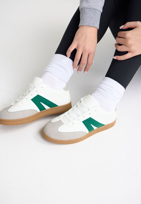 Womens White & Green Retro Gum Sole Trainers
