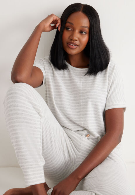 Womens Grey Stripe Soft Touch Pyjama Top