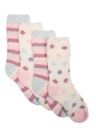 Girls 2pk Cream & Pink Stripe Marshmallow Socks