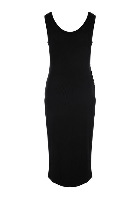 Womens Black Ribbed Ruched Side Dress